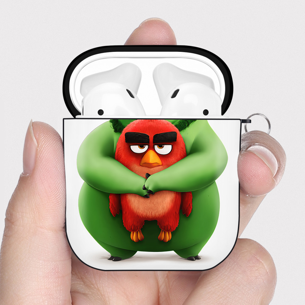 （画像用） Angry Birds アングリーバード AirPods 第2世代保護ケース ハードシェル ブラック 耐衝撃・防指紋・カラビナ付き