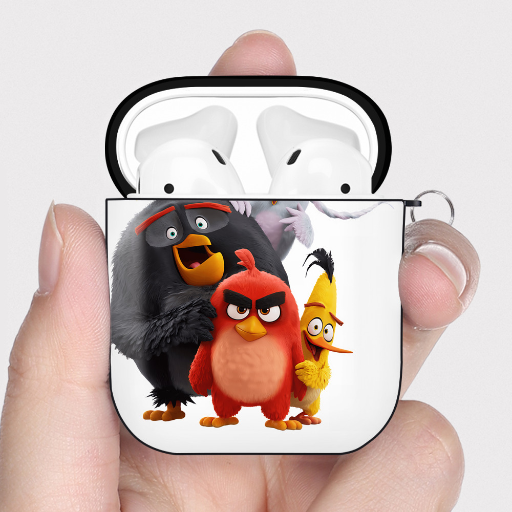 （画像用） Angry Birds アングリーバード AirPods 第2世代保護ケース ハードシェル ブラック 耐衝撃・防指紋・カラビナ付き