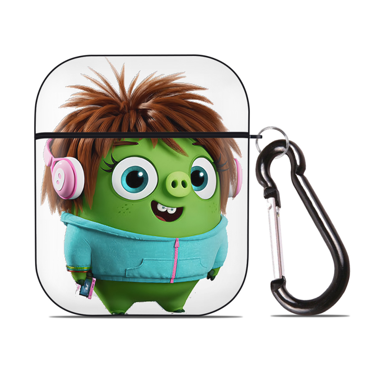 （画像用） Angry Birds アングリーバード AirPods 第2世代保護ケース ハードシェル ブラック 耐衝撃・防指紋・カラビナ付き
