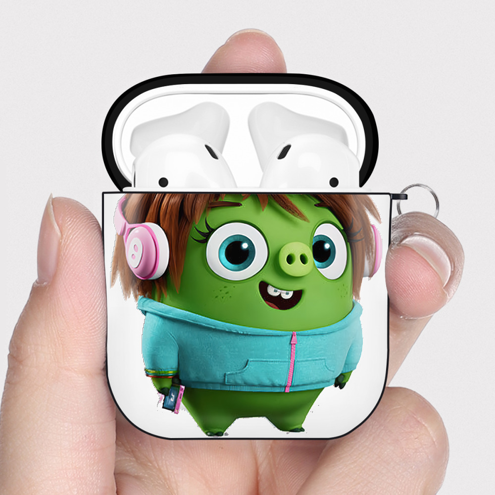 （画像用） Angry Birds アングリーバード AirPods 第2世代保護ケース ハードシェル ブラック 耐衝撃・防指紋・カラビナ付き