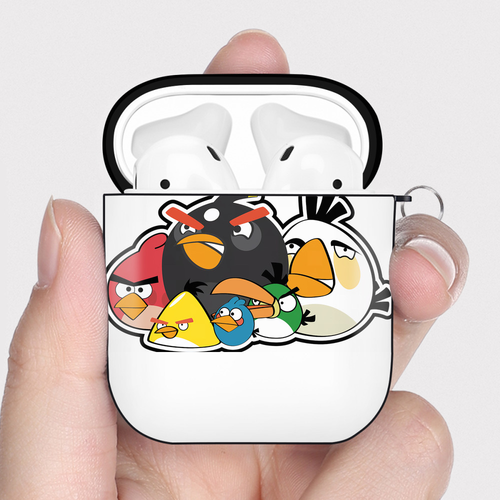 （画像用） Angry Birds アングリーバード AirPods 第2世代保護ケース ハードシェル ブラック 耐衝撃・防指紋・カラビナ付き