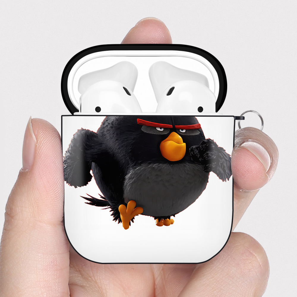 （画像用） Angry Birds アングリーバード AirPods 第2世代保護ケース ハードシェル ブラック 耐衝撃・防指紋・カラビナ付き