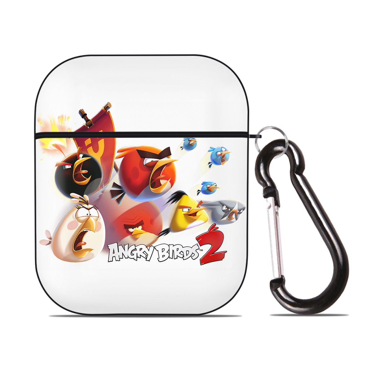 （画像用） Angry Birds アングリーバード AirPods 第2世代保護ケース ハードシェル ブラック 耐衝撃・防指紋・カラビナ付き