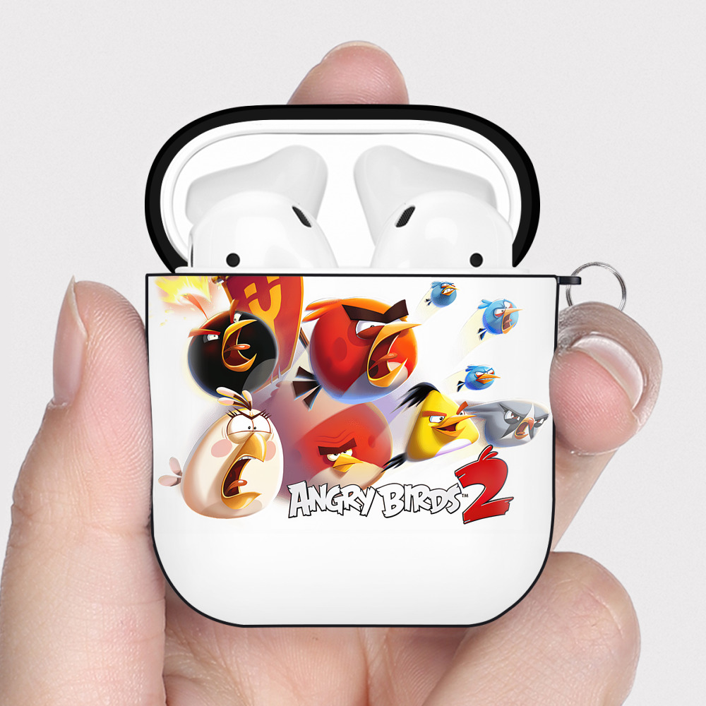 （画像用） Angry Birds アングリーバード AirPods 第2世代保護ケース ハードシェル ブラック 耐衝撃・防指紋・カラビナ付き