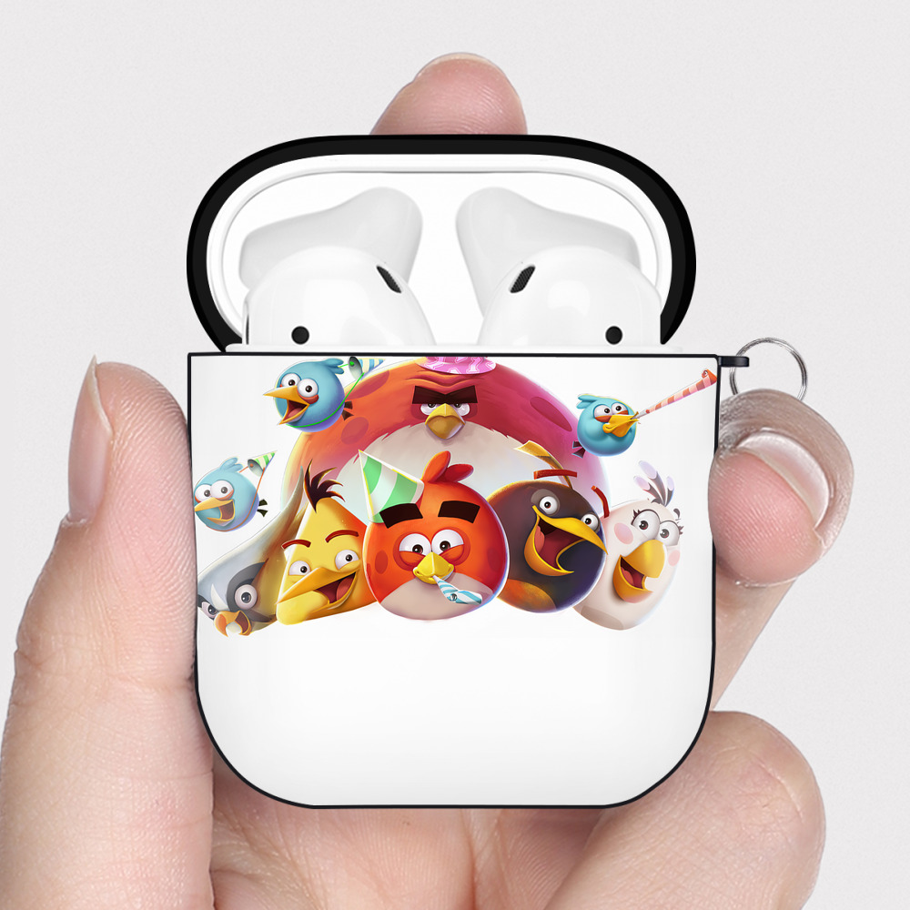 （画像用） Angry Birds アングリーバード AirPods 第2世代保護ケース ハードシェル ブラック 耐衝撃・防指紋・カラビナ付き