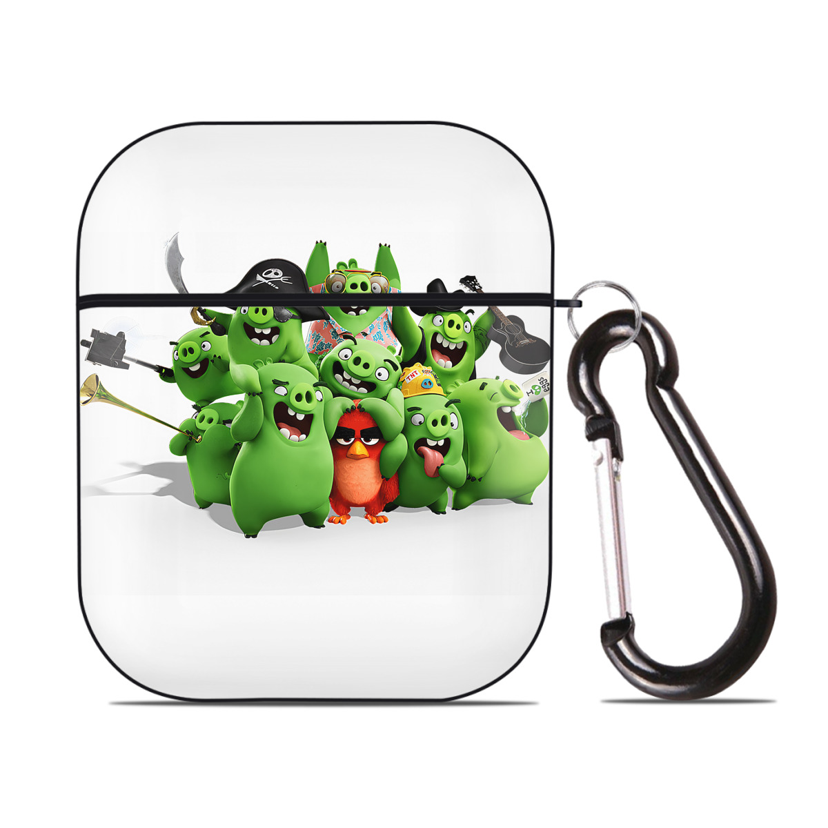 （画像用） Angry Birds アングリーバード AirPods 第2世代保護ケース ハードシェル ブラック 耐衝撃・防指紋・カラビナ付き