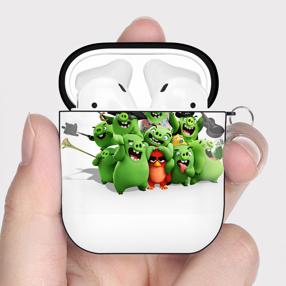 （画像用） Angry Birds アングリーバード AirPods 第2世代保護ケース ハードシェル ブラック 耐衝撃・防指紋・カラビナ付き