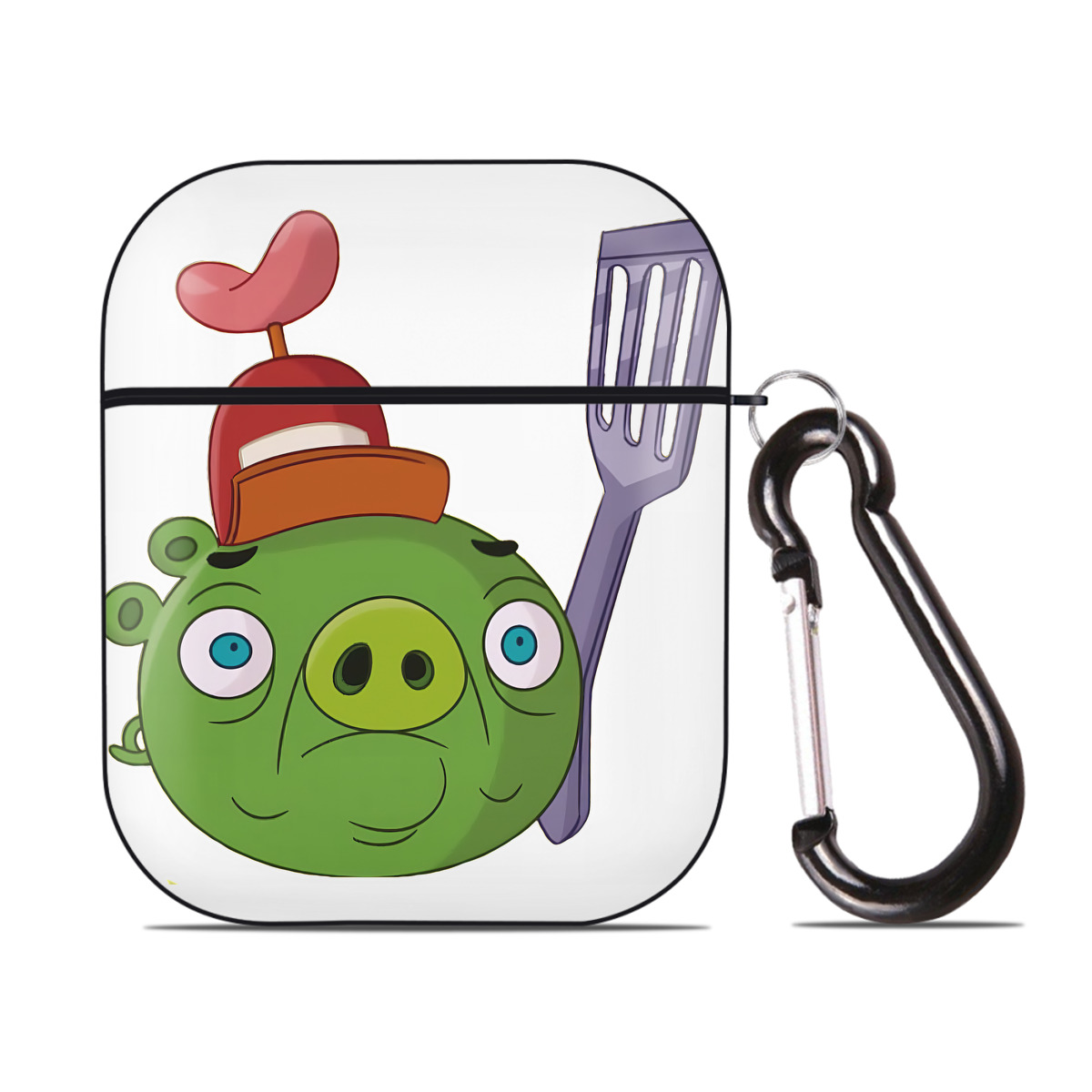 （画像用） Angry Birds アングリーバード AirPods 第2世代保護ケース ハードシェル ブラック 耐衝撃・防指紋・カラビナ付き