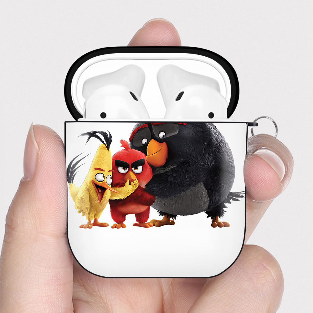 （画像用） Angry Birds アングリーバード AirPods 第2世代保護ケース ハードシェル ブラック 耐衝撃・防指紋・カラビナ付き