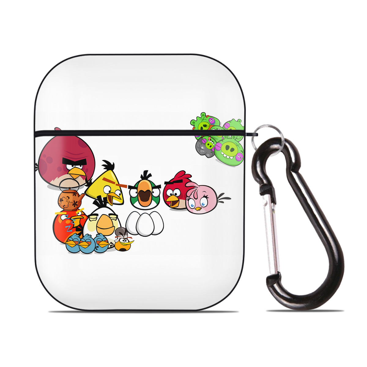 （画像用） Angry Birds アングリーバード AirPods 第2世代保護ケース ハードシェル ブラック 耐衝撃・防指紋・カラビナ付き