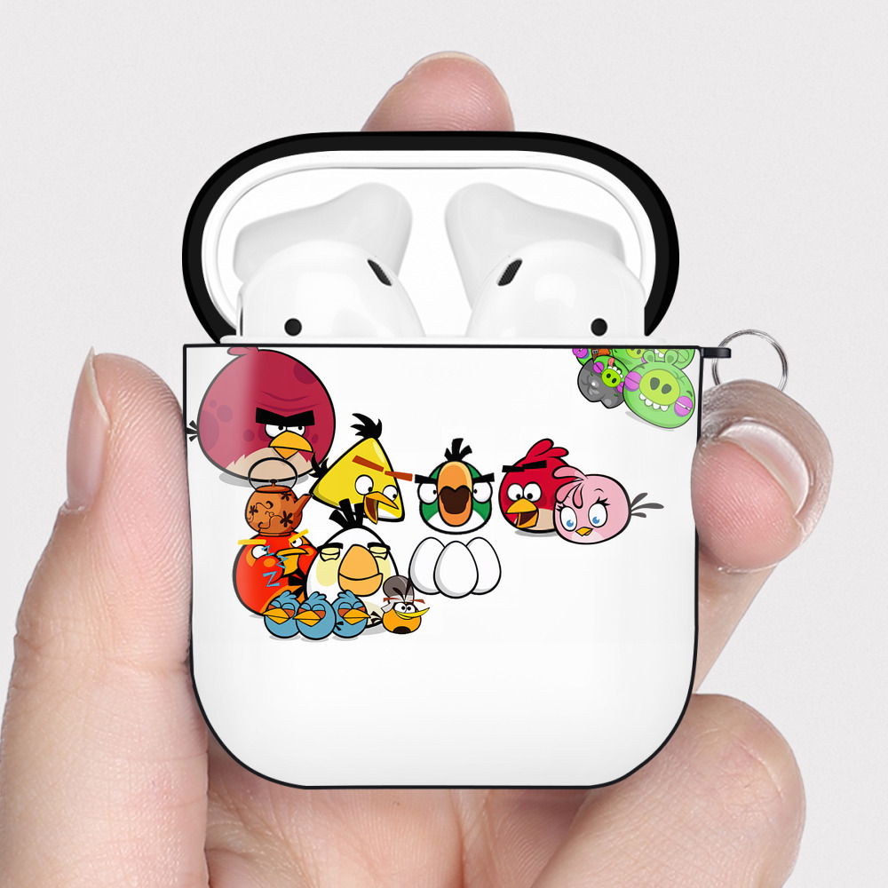 （画像用） Angry Birds アングリーバード AirPods 第2世代保護ケース ハードシェル ブラック 耐衝撃・防指紋・カラビナ付き