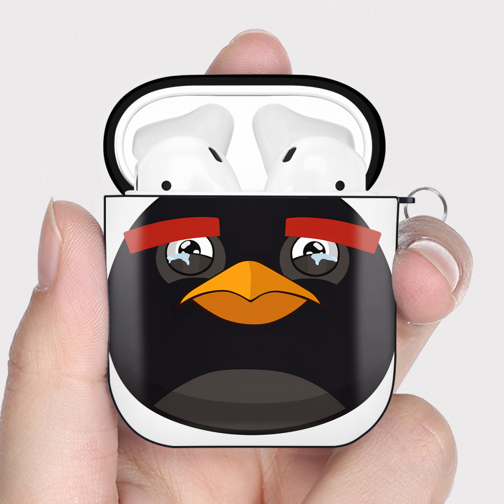 （画像用） Angry Birds アングリーバード AirPods 第2世代保護ケース ハードシェル ブラック 耐衝撃・防指紋・カラビナ付き