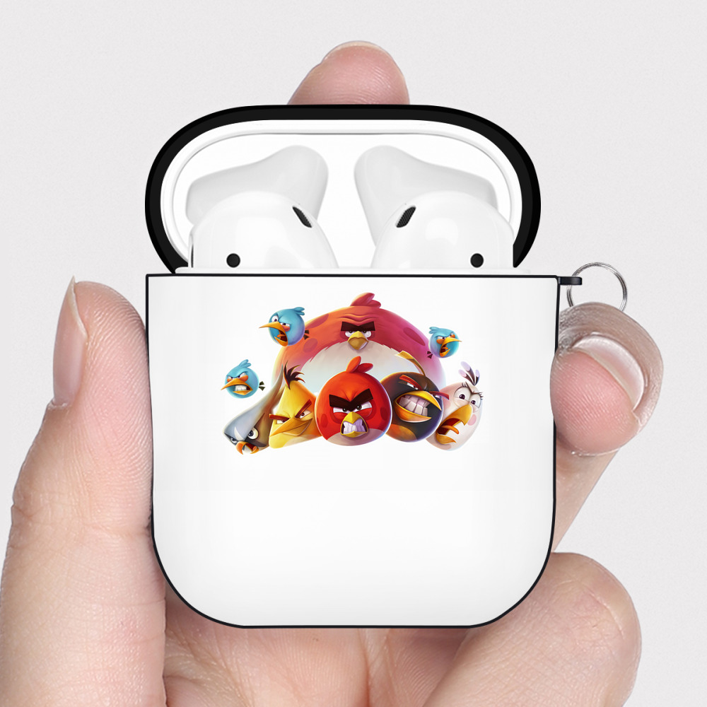 （画像用） Angry Birds アングリーバード AirPods 第2世代保護ケース ハードシェル ブラック 耐衝撃・防指紋・カラビナ付き