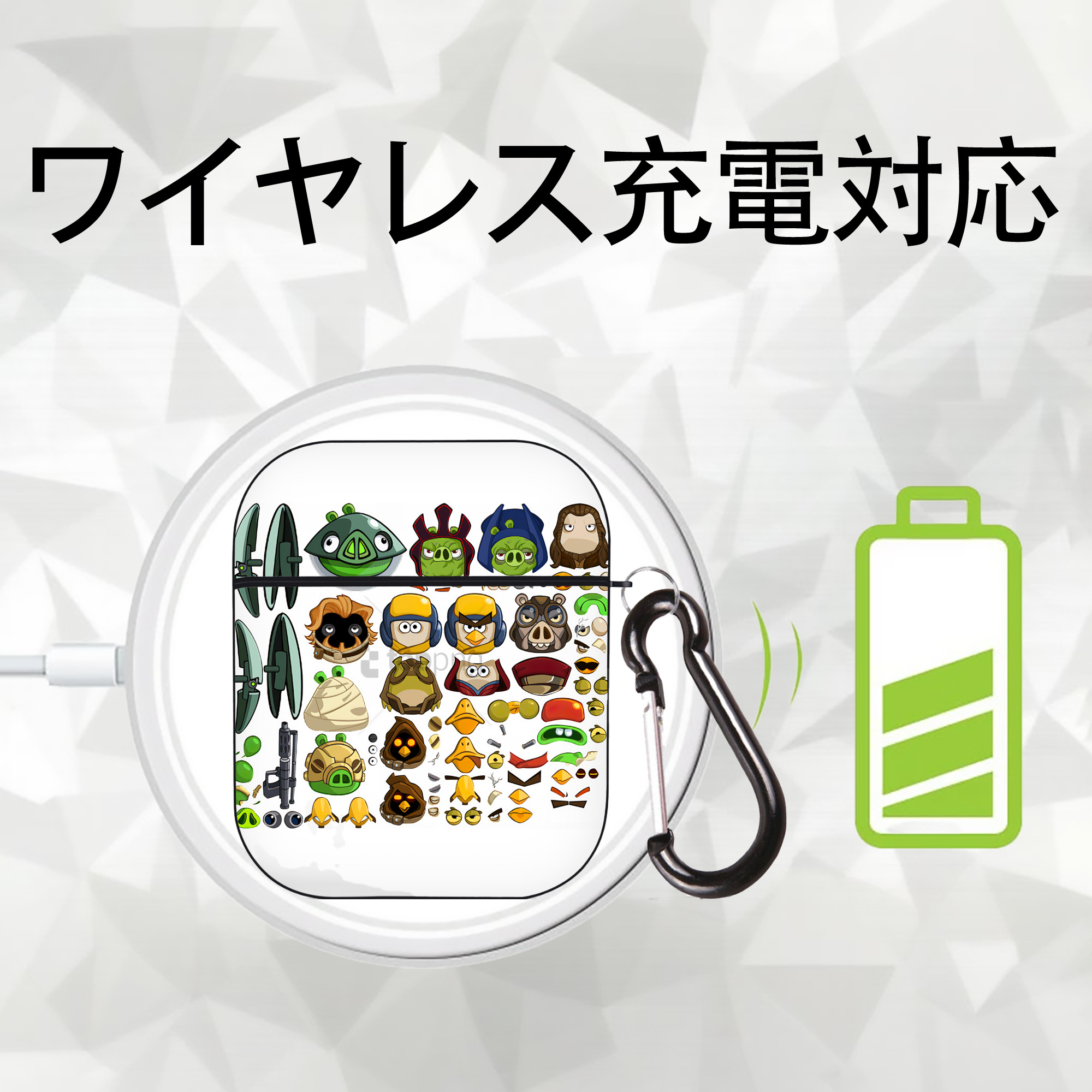 Angry Birds アングリーバード AirPods 第2世代保護ケース ハードシェル ブラック 耐衝撃・防指紋・カラビナ付き