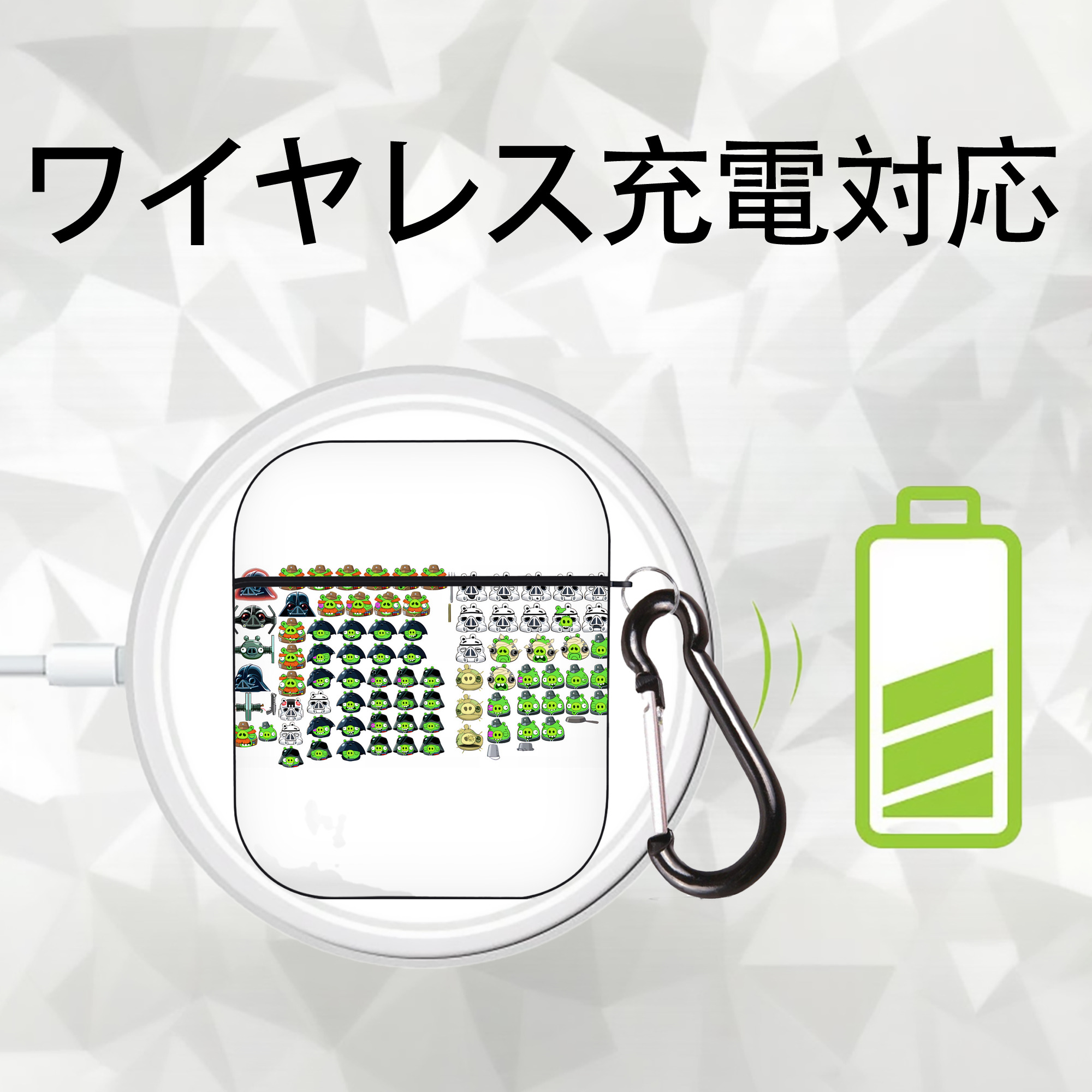 Angry Birds アングリーバード AirPods 第2世代保護ケース ハードシェル ブラック 耐衝撃・防指紋・カラビナ付き