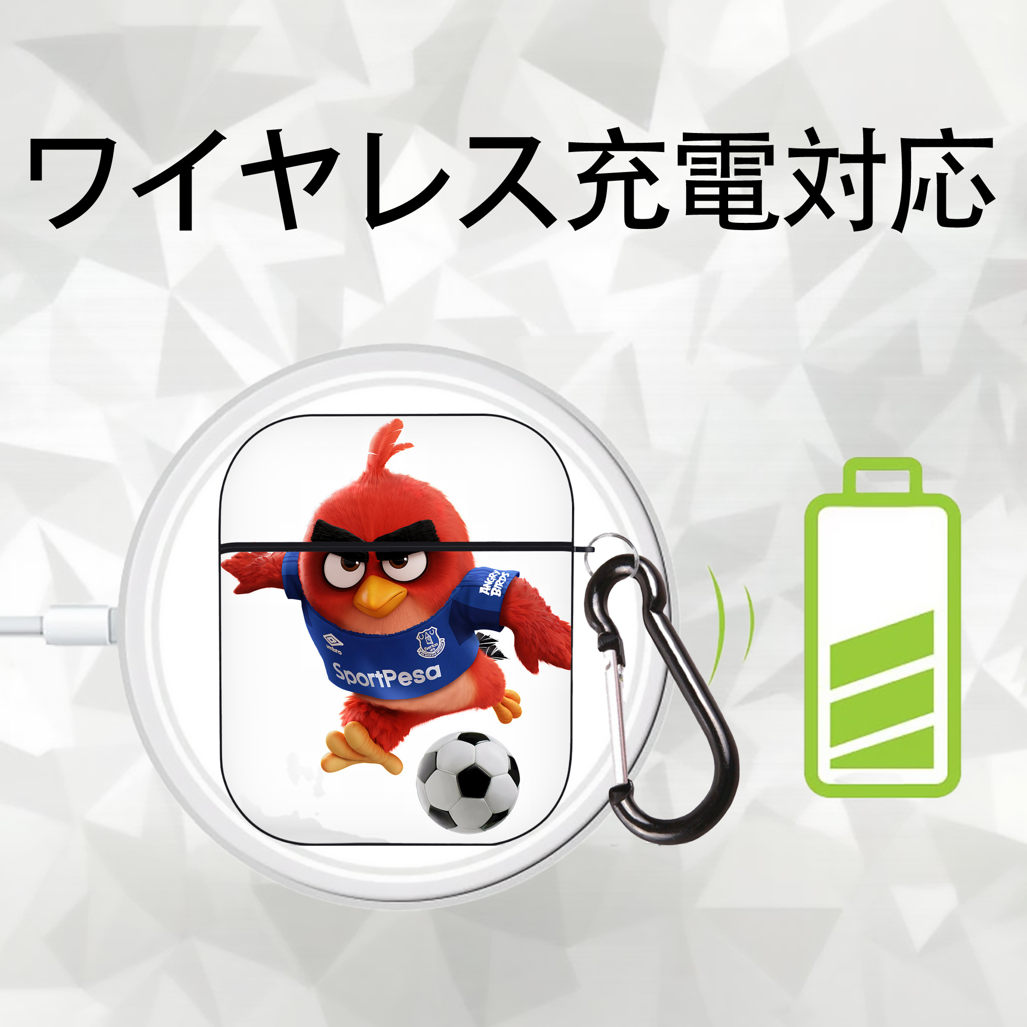 Angry Birds アングリーバード AirPods 第2世代保護ケース ハードシェル ブラック 耐衝撃・防指紋・カラビナ付き