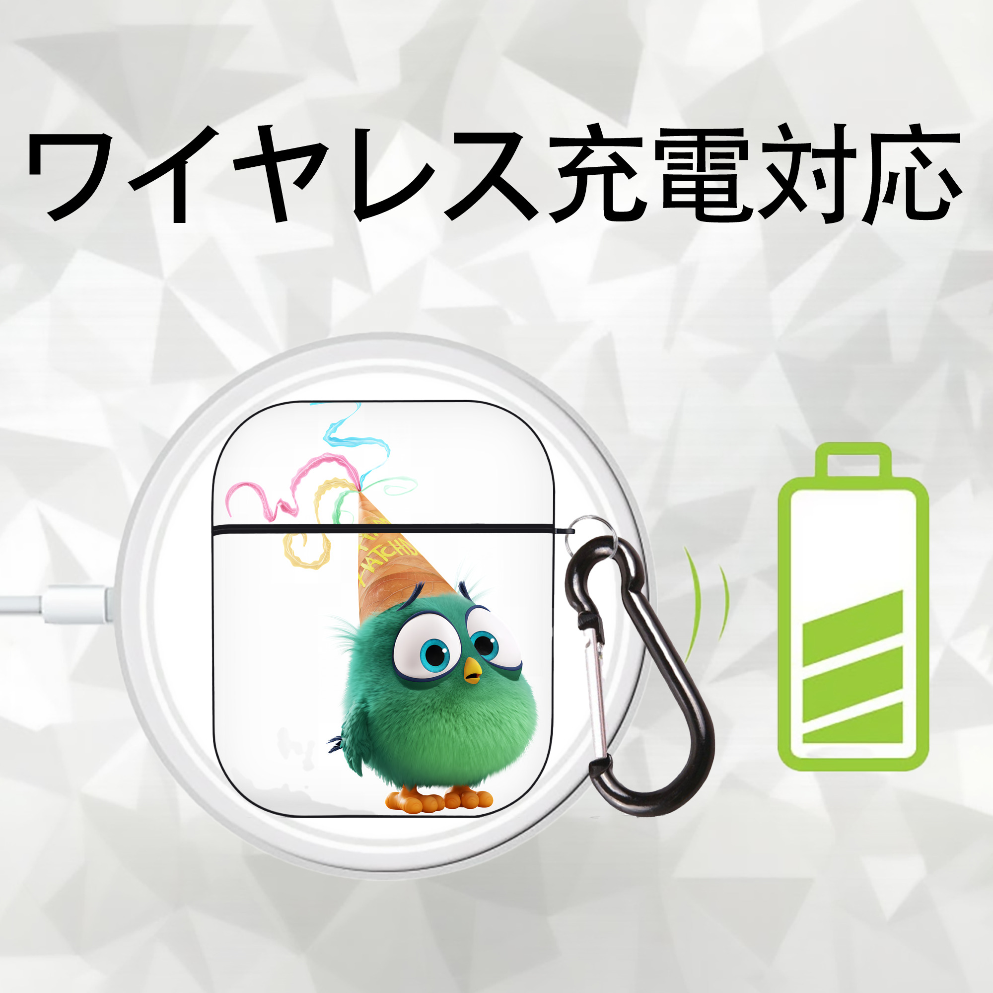 Angry Birds アングリーバード AirPods 第2世代保護ケース ハードシェル ブラック 耐衝撃・防指紋・カラビナ付き