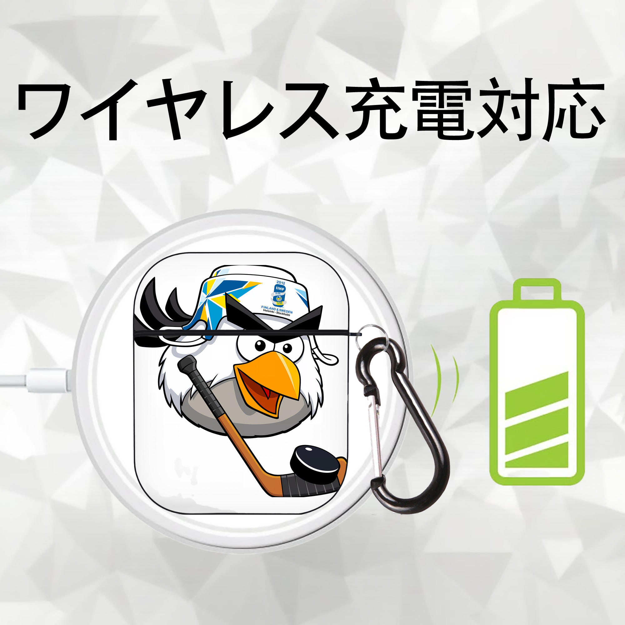 Angry Birds アングリーバード AirPods 第2世代保護ケース ハードシェル ブラック 耐衝撃・防指紋・カラビナ付き
