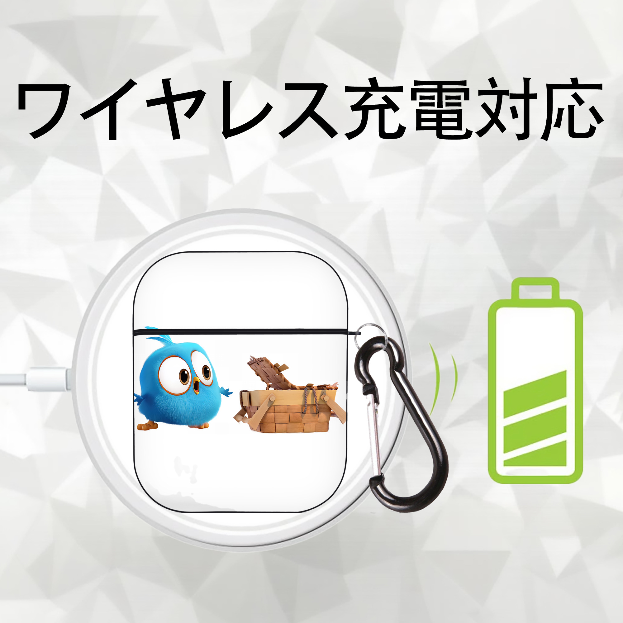 Angry Birds アングリーバード AirPods 第2世代保護ケース ハードシェル ブラック 耐衝撃・防指紋・カラビナ付き
