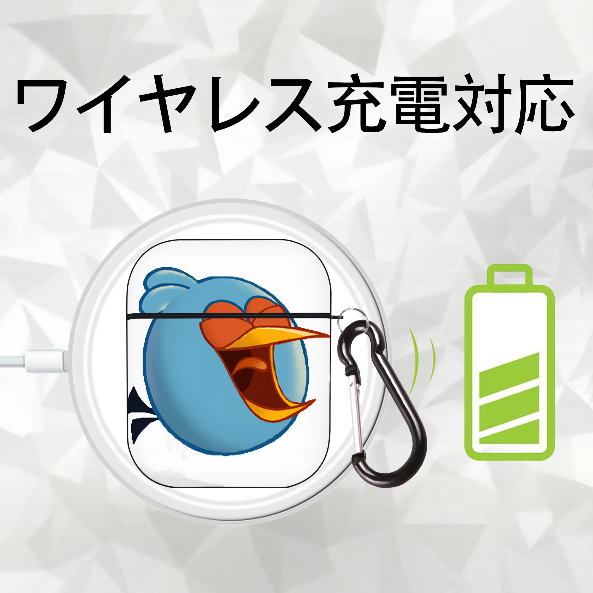 Angry Birds アングリーバード AirPods 第2世代保護ケース ハードシェル ブラック 耐衝撃・防指紋・カラビナ付き