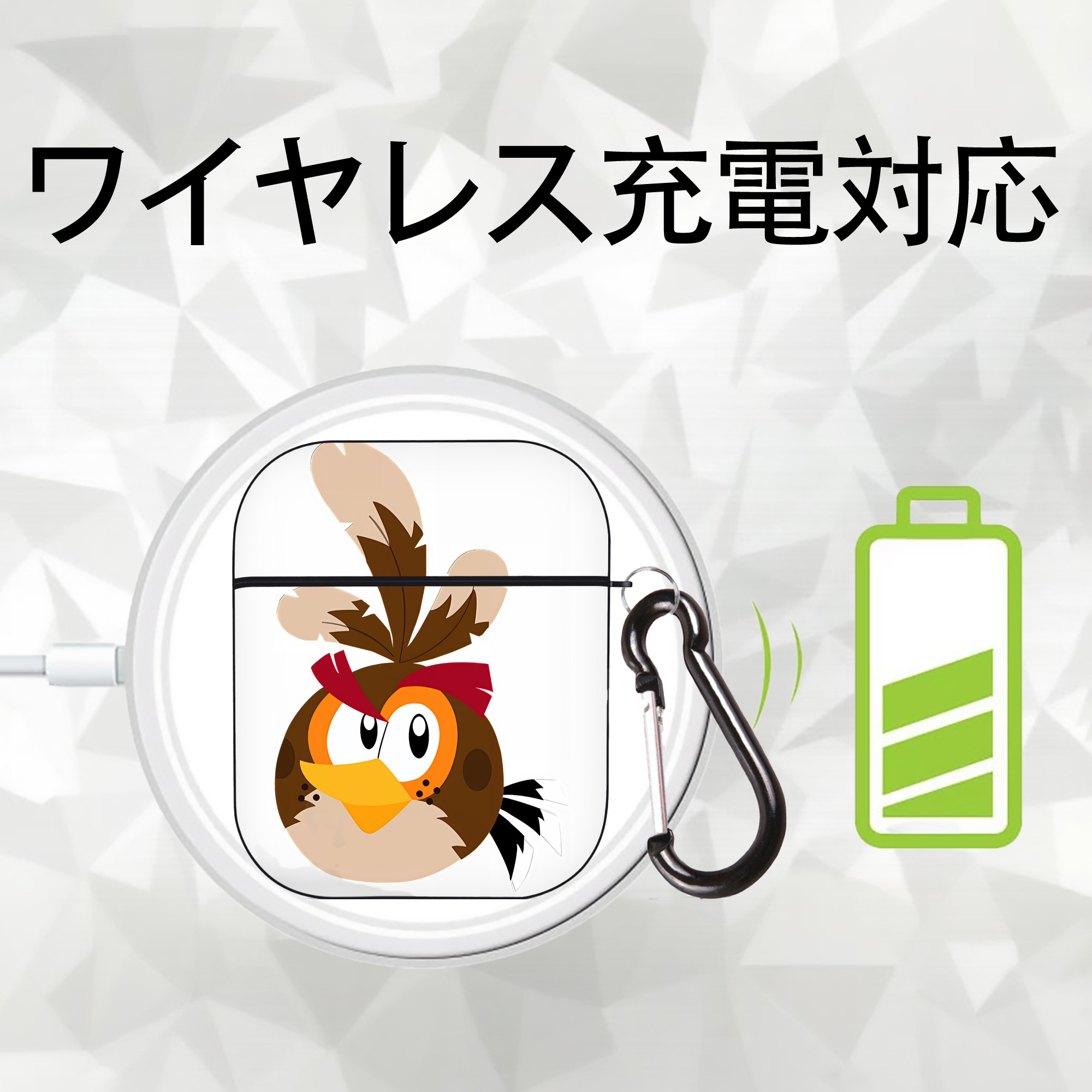 Angry Birds アングリーバード AirPods 第2世代保護ケース ハードシェル ブラック 耐衝撃・防指紋・カラビナ付き