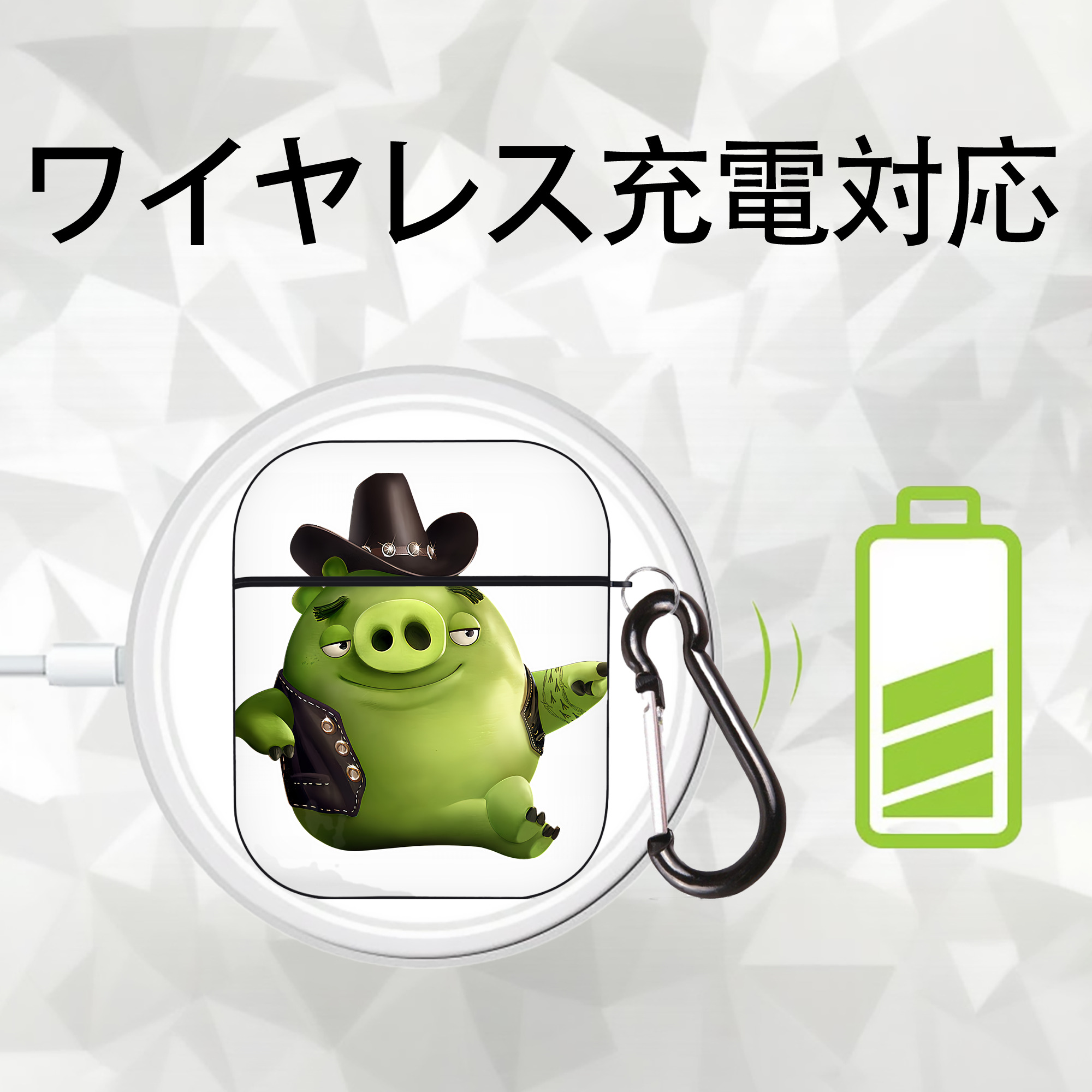 Angry Birds アングリーバード AirPods 第2世代保護ケース ハードシェル ブラック 耐衝撃・防指紋・カラビナ付き