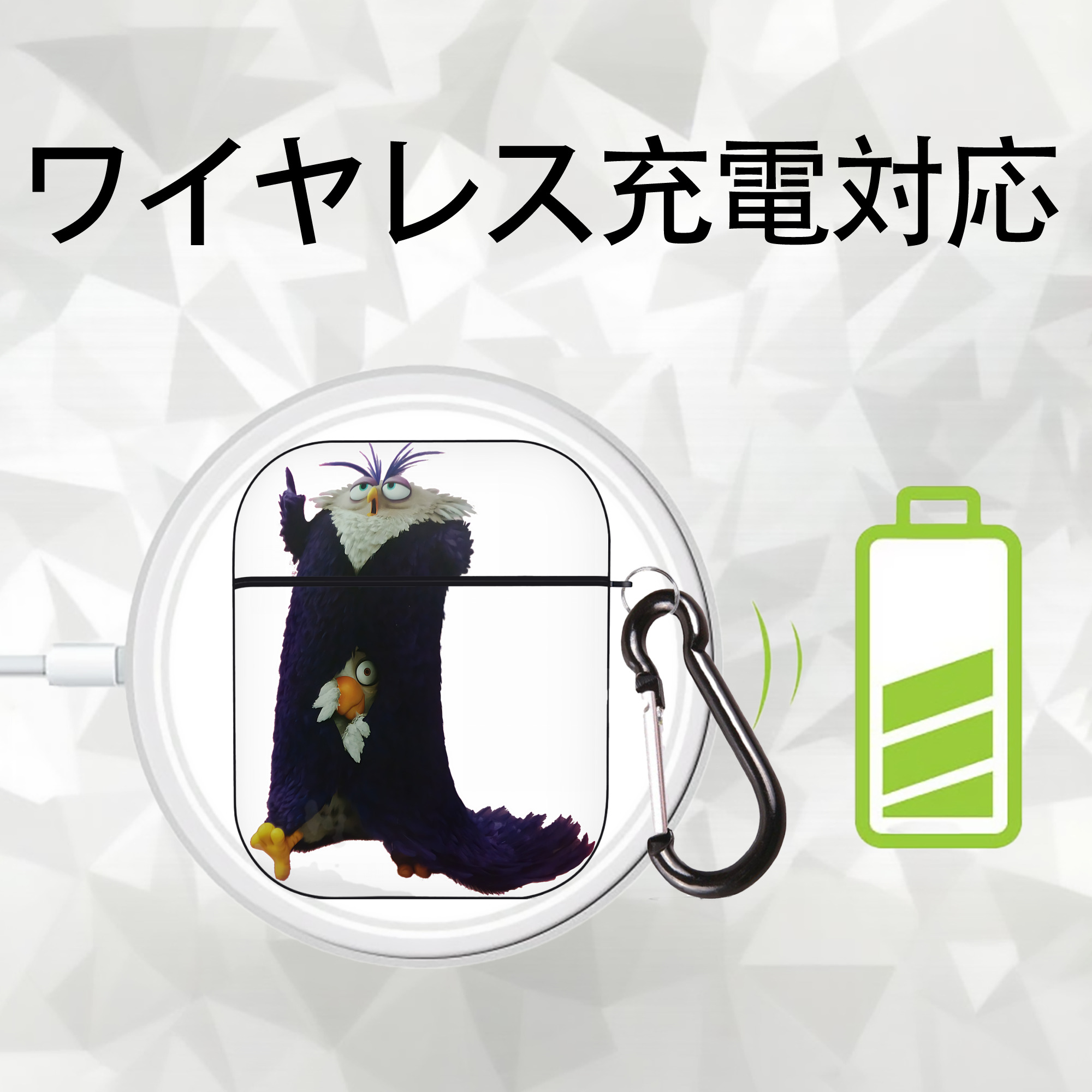 Angry Birds アングリーバード AirPods 第2世代保護ケース ハードシェル ブラック 耐衝撃・防指紋・カラビナ付き
