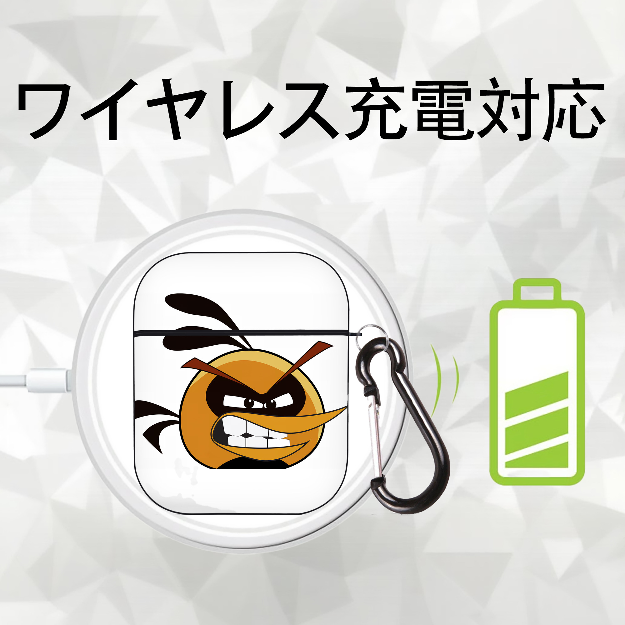Angry Birds アングリーバード AirPods 第2世代保護ケース ハードシェル ブラック 耐衝撃・防指紋・カラビナ付き
