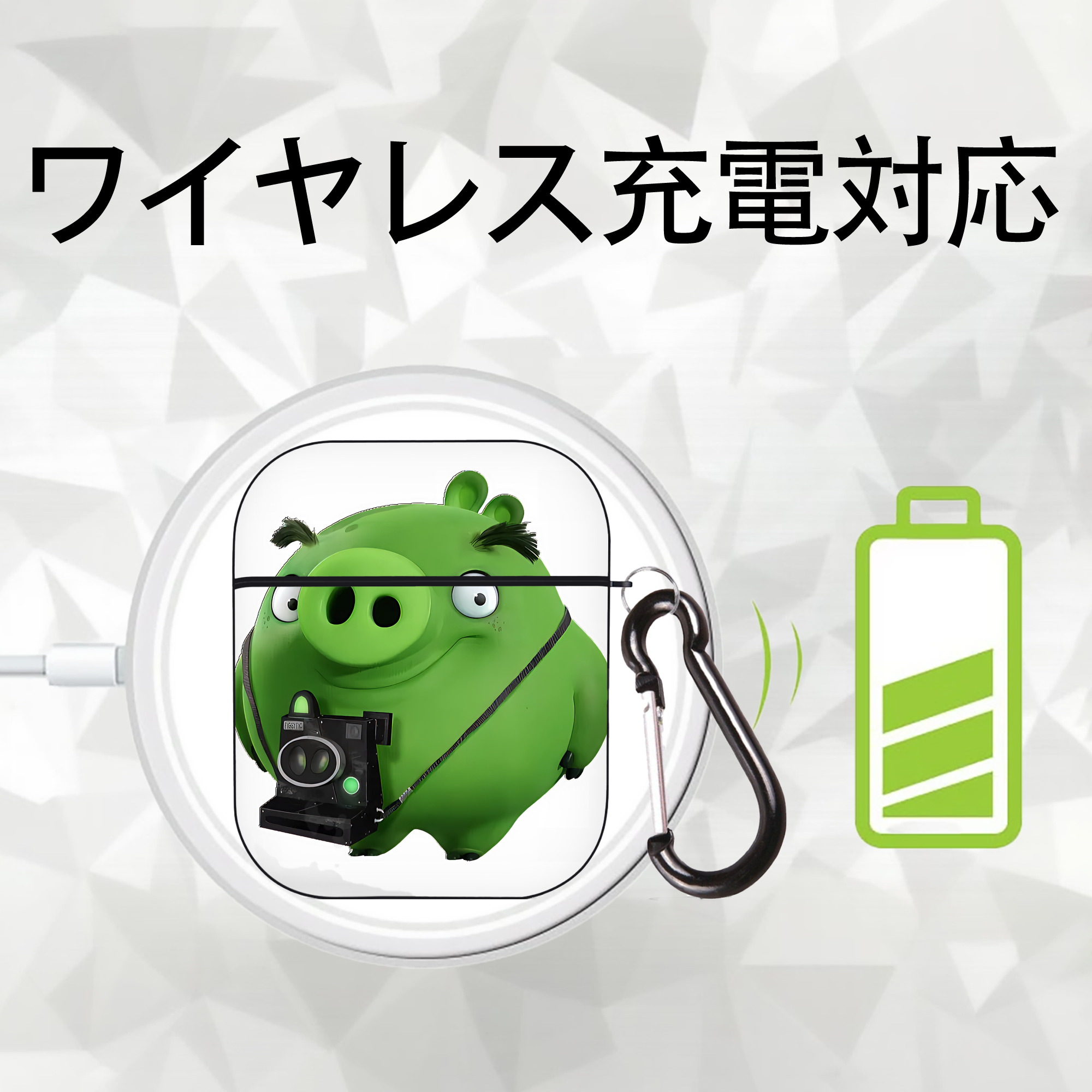 Angry Birds アングリーバード AirPods 第2世代保護ケース ハードシェル ブラック 耐衝撃・防指紋・カラビナ付き