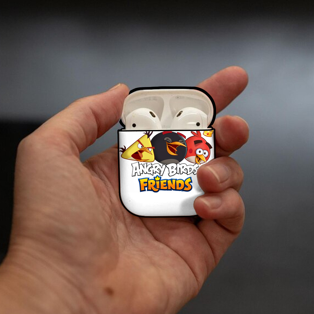 Angry Birds アングリーバード AirPods 第2世代保護ケース ハードシェル ブラック 耐衝撃・防指紋・カラビナ付き