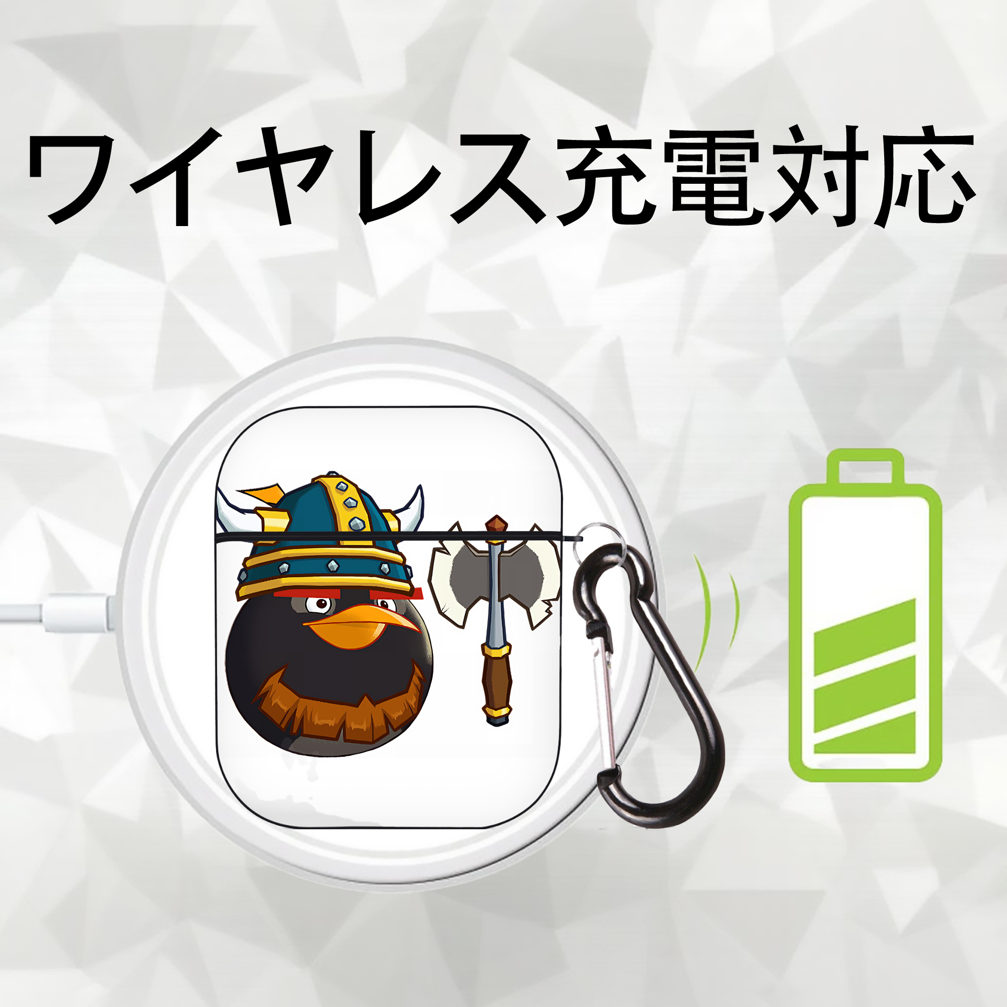 Angry Birds アングリーバード AirPods 第2世代保護ケース ハードシェル ブラック 耐衝撃・防指紋・カラビナ付き