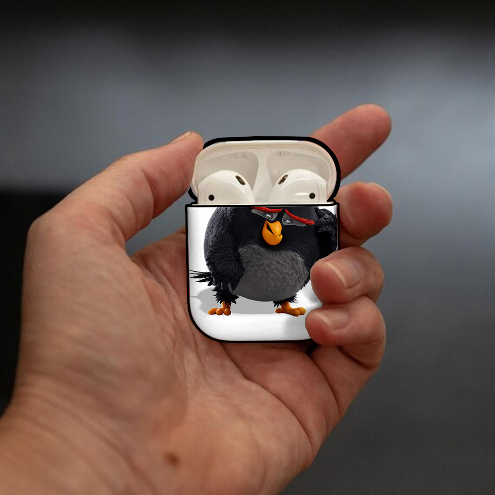 Angry Birds アングリーバード AirPods 第2世代保護ケース ハードシェル ブラック 耐衝撃・防指紋・カラビナ付き