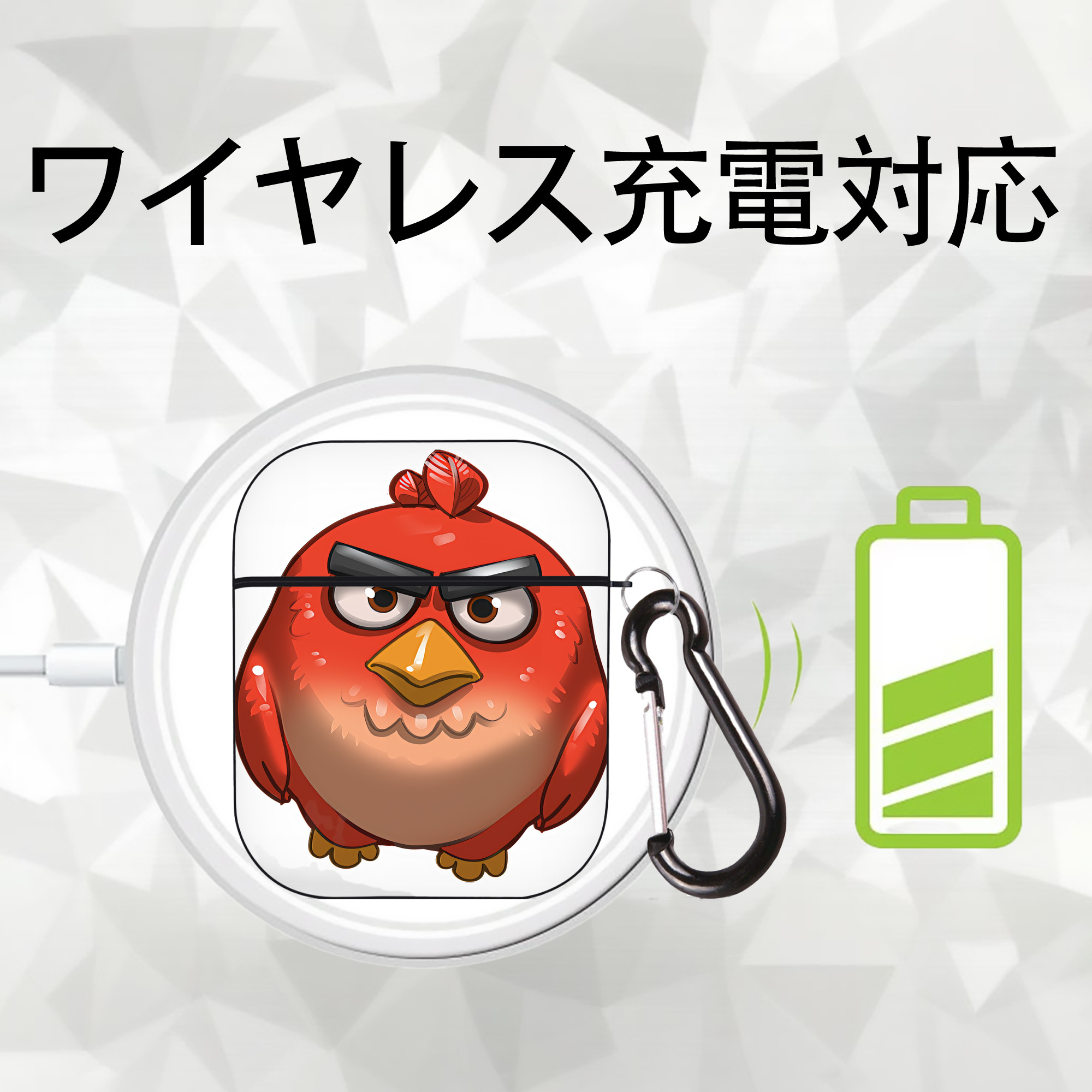 Angry Birds アングリーバード AirPods 第2世代保護ケース ハードシェル ブラック 耐衝撃・防指紋・カラビナ付き