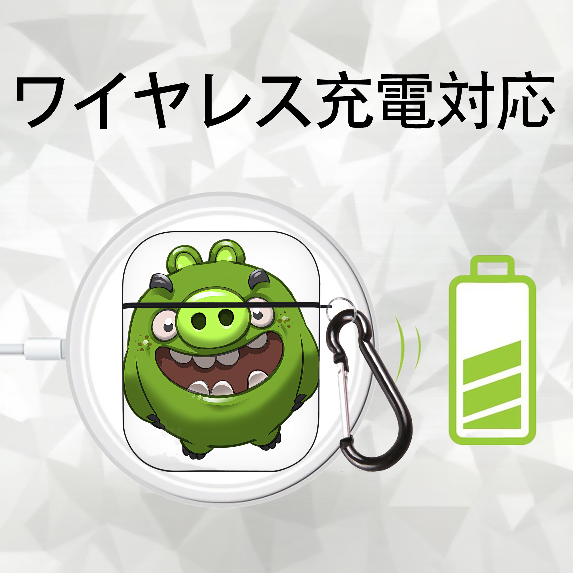 Angry Birds アングリーバード AirPods 第2世代保護ケース ハードシェル ブラック 耐衝撃・防指紋・カラビナ付き