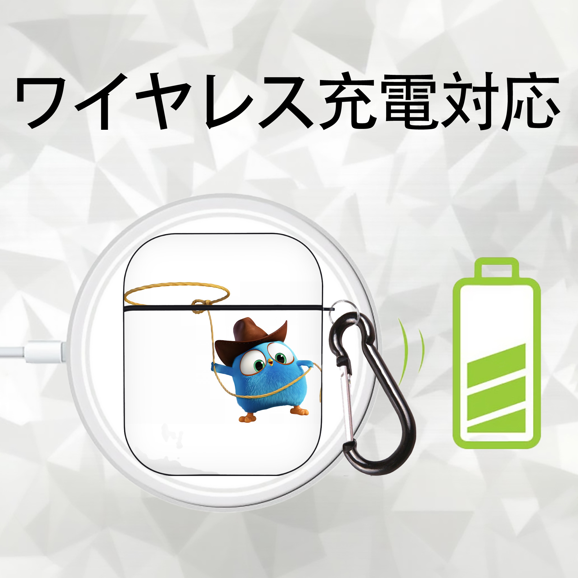 Angry Birds アングリーバード AirPods 第2世代保護ケース ハードシェル ブラック 耐衝撃・防指紋・カラビナ付き