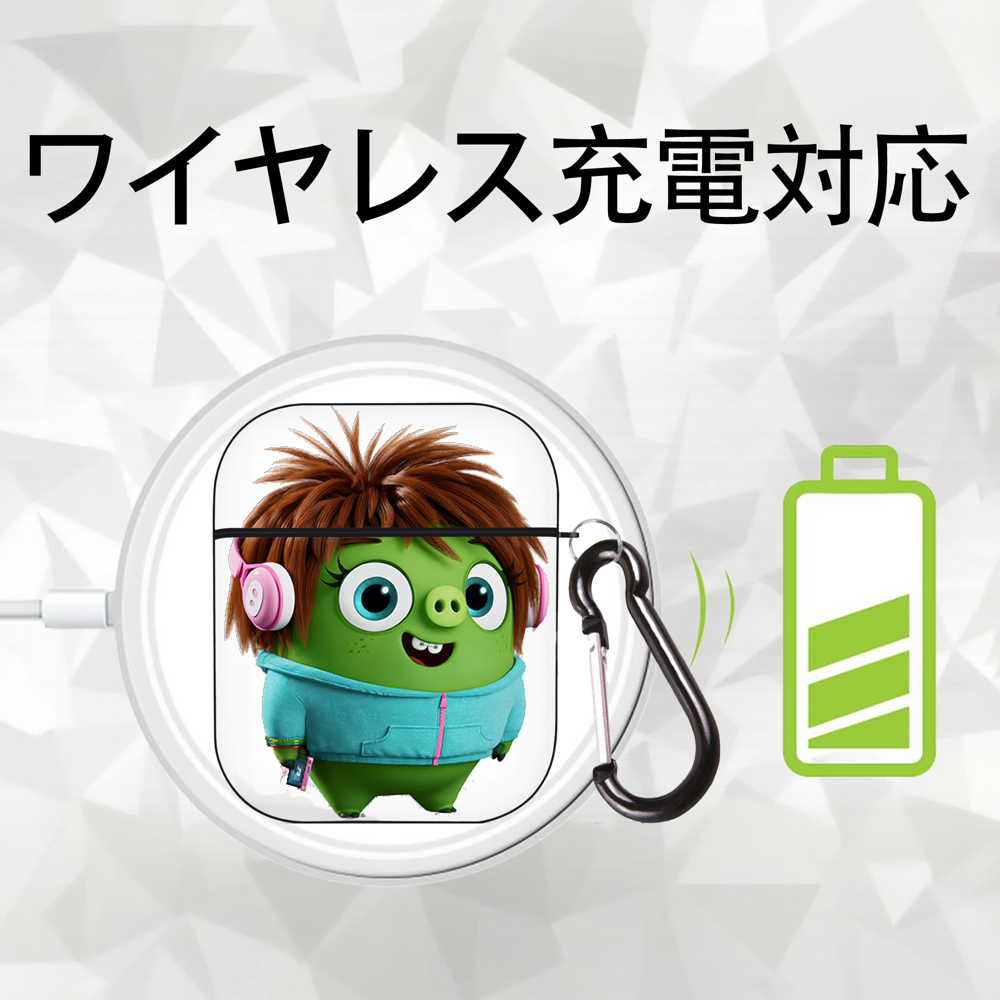 Angry Birds アングリーバード AirPods 第2世代保護ケース ハードシェル ブラック 耐衝撃・防指紋・カラビナ付き